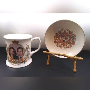 Princess Kate Diana Prince William King Charles Cup & Bowl Staffordshire England
